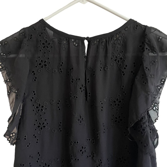 Joie 100% Silk Candida Lace Eyelet Top In Caviar, Size XS - Picture 9 of 11